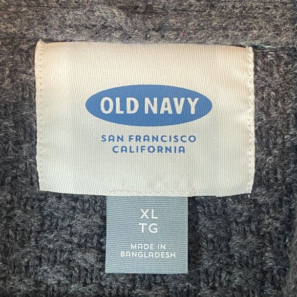 Old Navy Men's Cardigan XL Gray Knit Button Up Shawl Collar Wool Grandpa Grunge - Picture 3 of 5